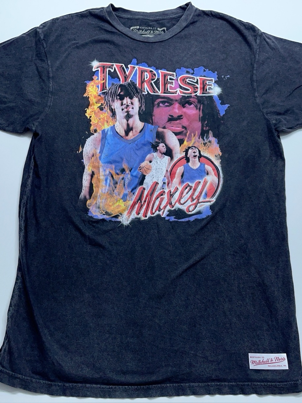 Mitchell & Ness Tyrese Maxey T Shirt Mens Size Large Charcoal Black NBA